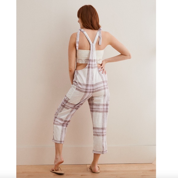 Aerie M Plaid Tie Shoulder Overall Jumpsuit - Picture 3 of 12